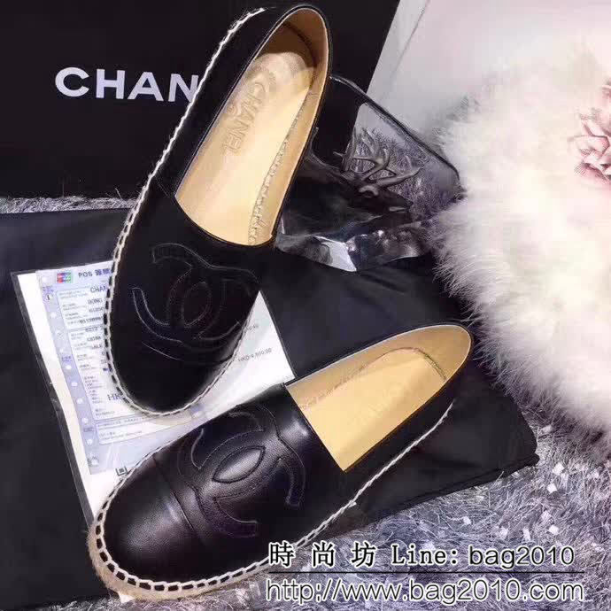 CHANEL香奈兒 彩色羊皮系列 漁夫工藝 黑色綿羊皮 女休閒鞋 QZS2324